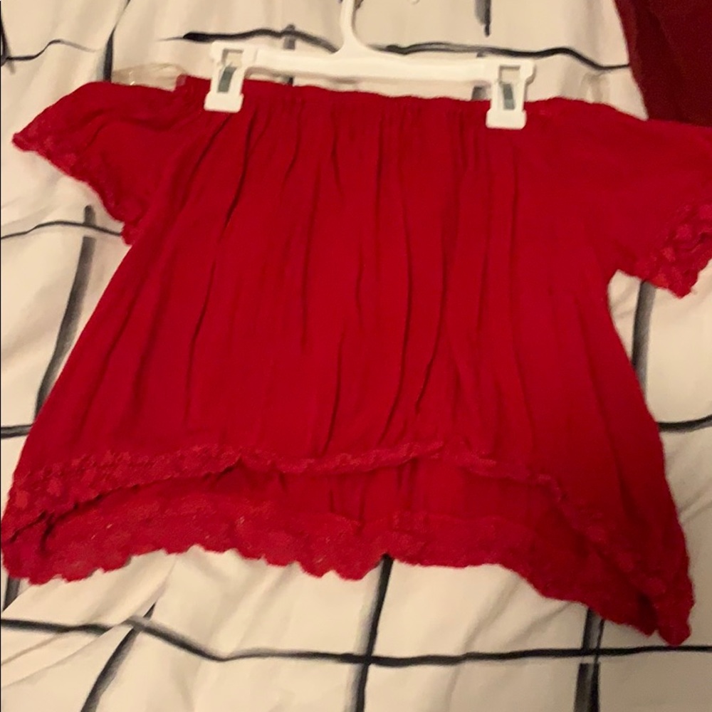 Rue 21 red cropped off the shoulder flowy shirt